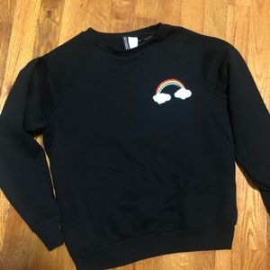 Black Crewneck Sweater with Rainbow